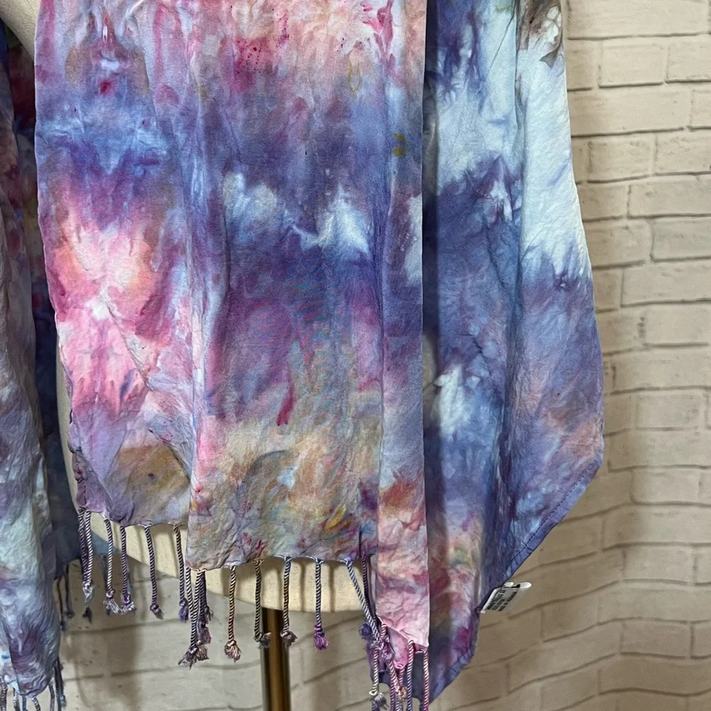 Impressionist style ice dyed scarf wrap with fringe. Handmade and OOAK!